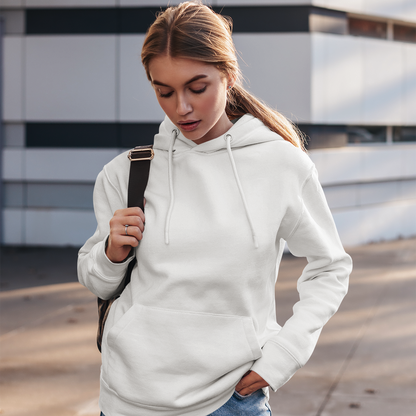 Hooded Plain Sweatshirt - White - Women