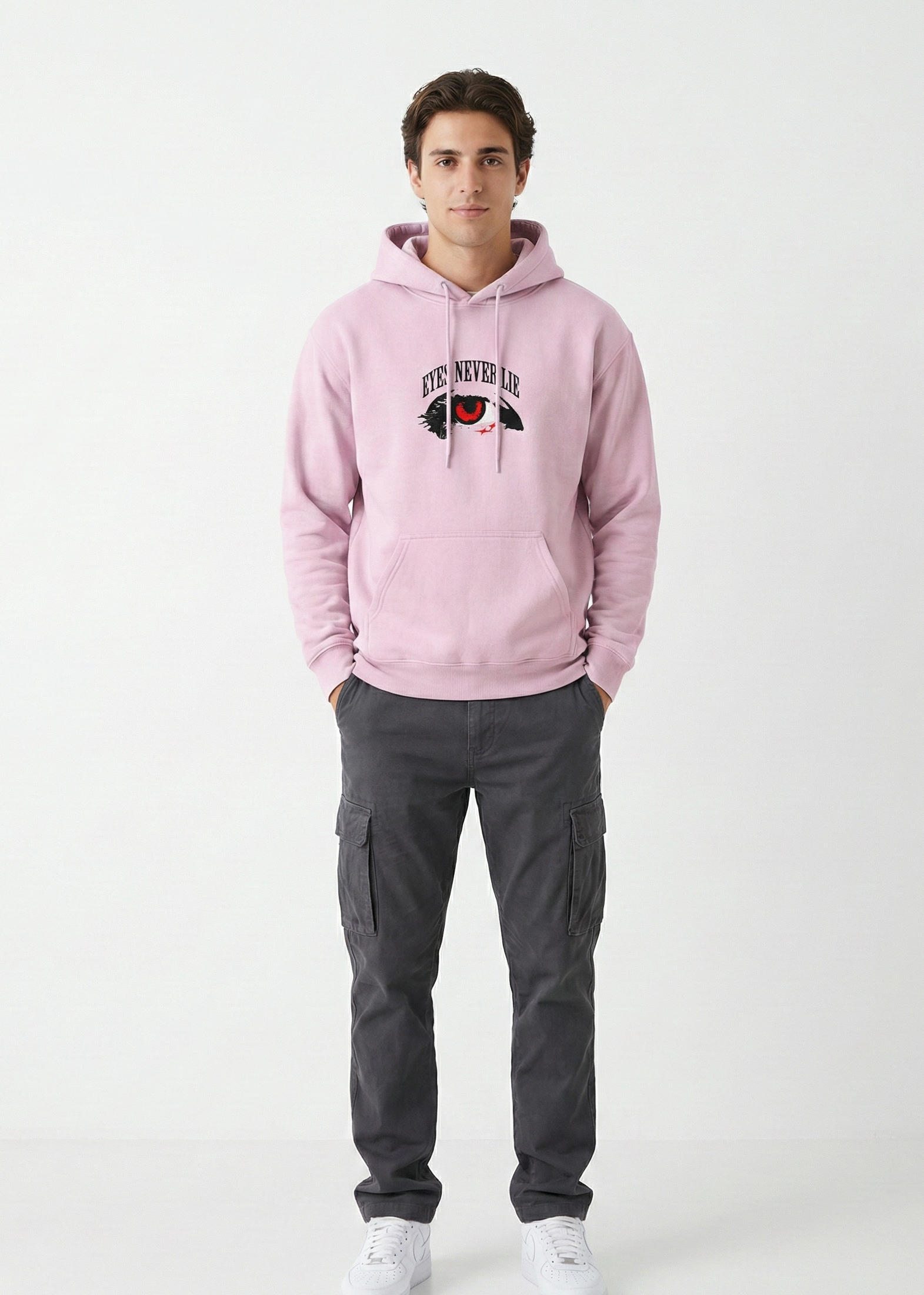 Eyes Never Lie - Unisex Light Baby Pink Cozy Hoodie