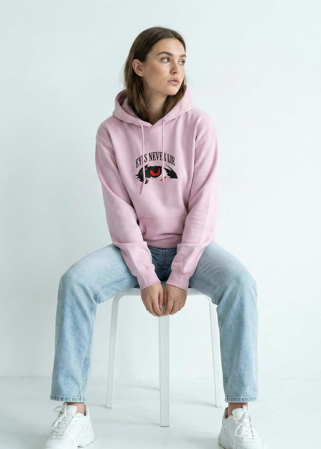 Eyes Never Lie - Unisex Light Baby Pink Cozy Hoodie