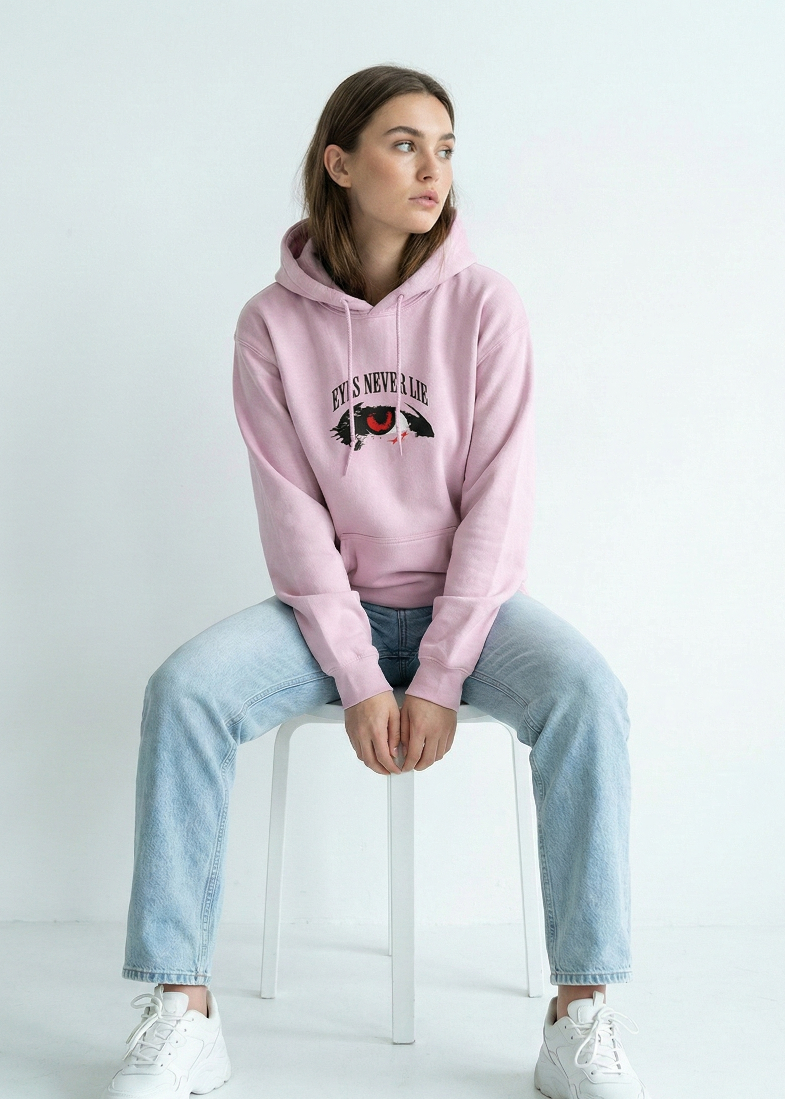 Eyes Never Lie - Unisex Light Baby Pink Cozy Hoodie