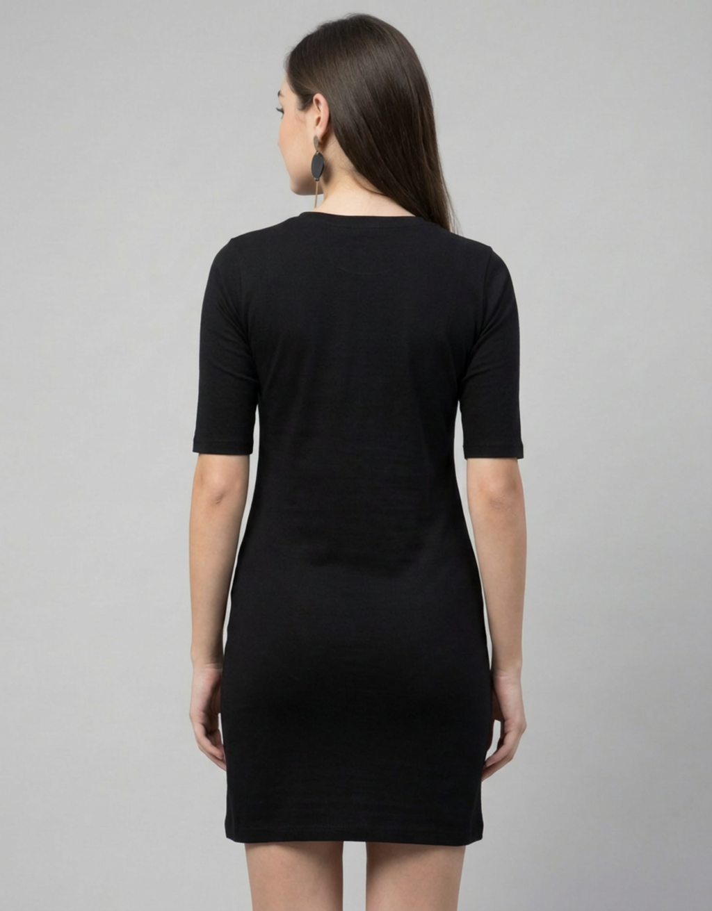 Black Plain Long T-Shirt Dress for Women With Pockets