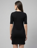 Black Plain Long T-Shirt Dress for Women With Pockets