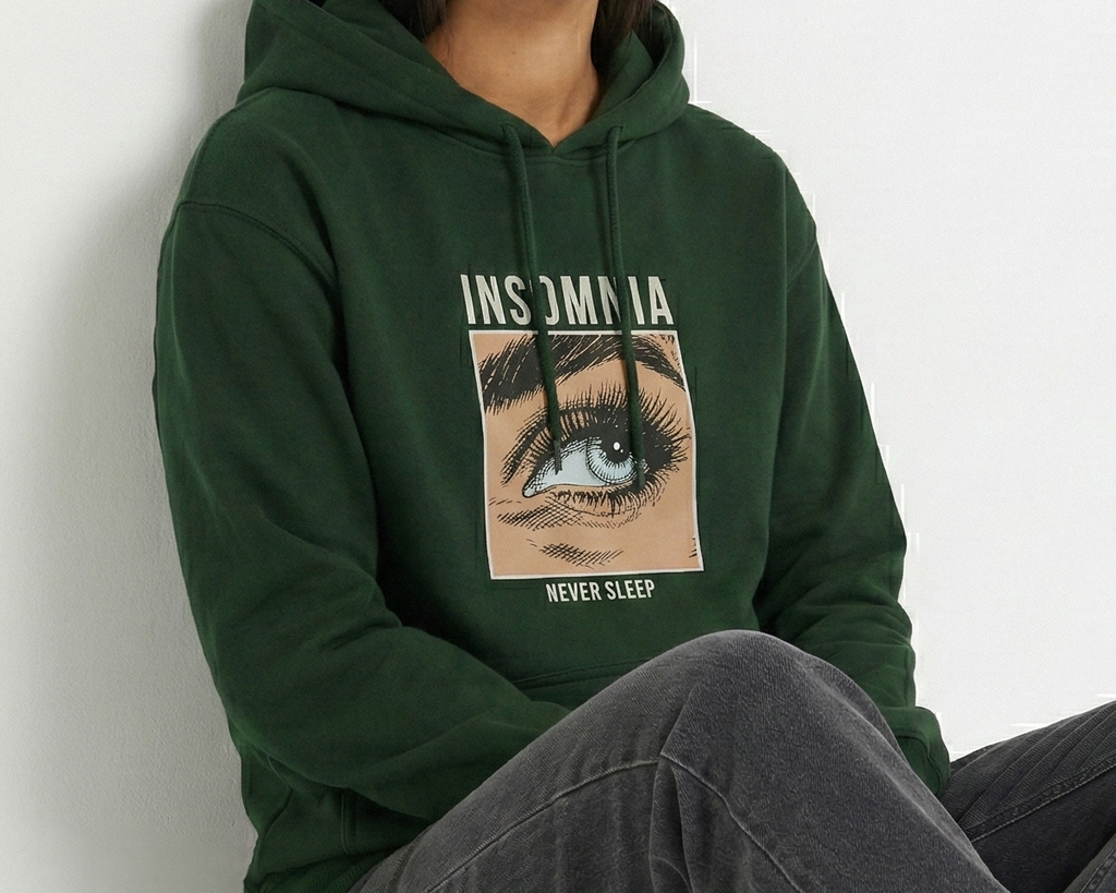 Insomnia - Never Sleep - Unisex Bottle Green Cozy Hoodie