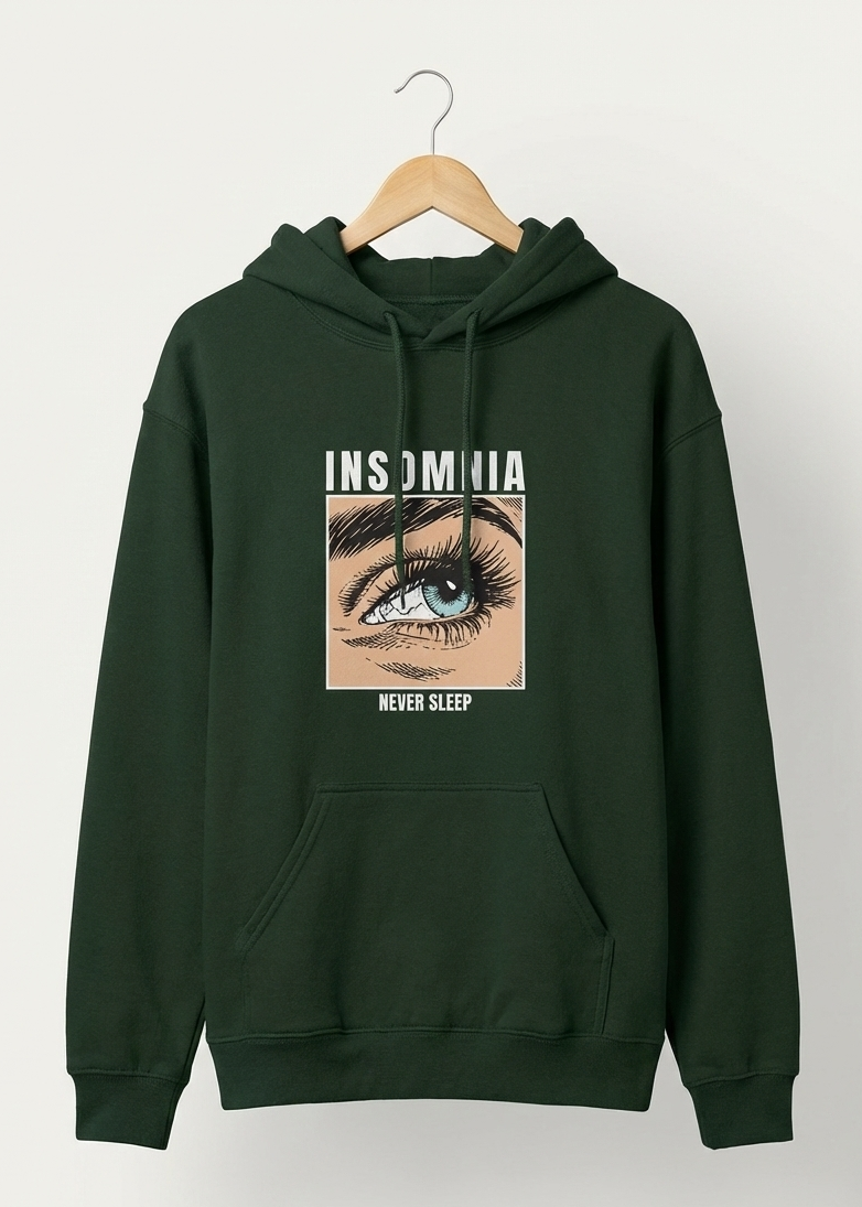 Insomnia - Never Sleep - Unisex Bottle Green Cozy Hoodie