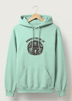 Mint green hoodie with graphic design on a white background