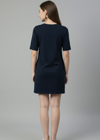 Navy Blue Long T-Shirt Dress for Women With Pockets
