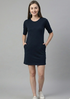 Navy Blue Long T-Shirt Dress for Women With Pockets