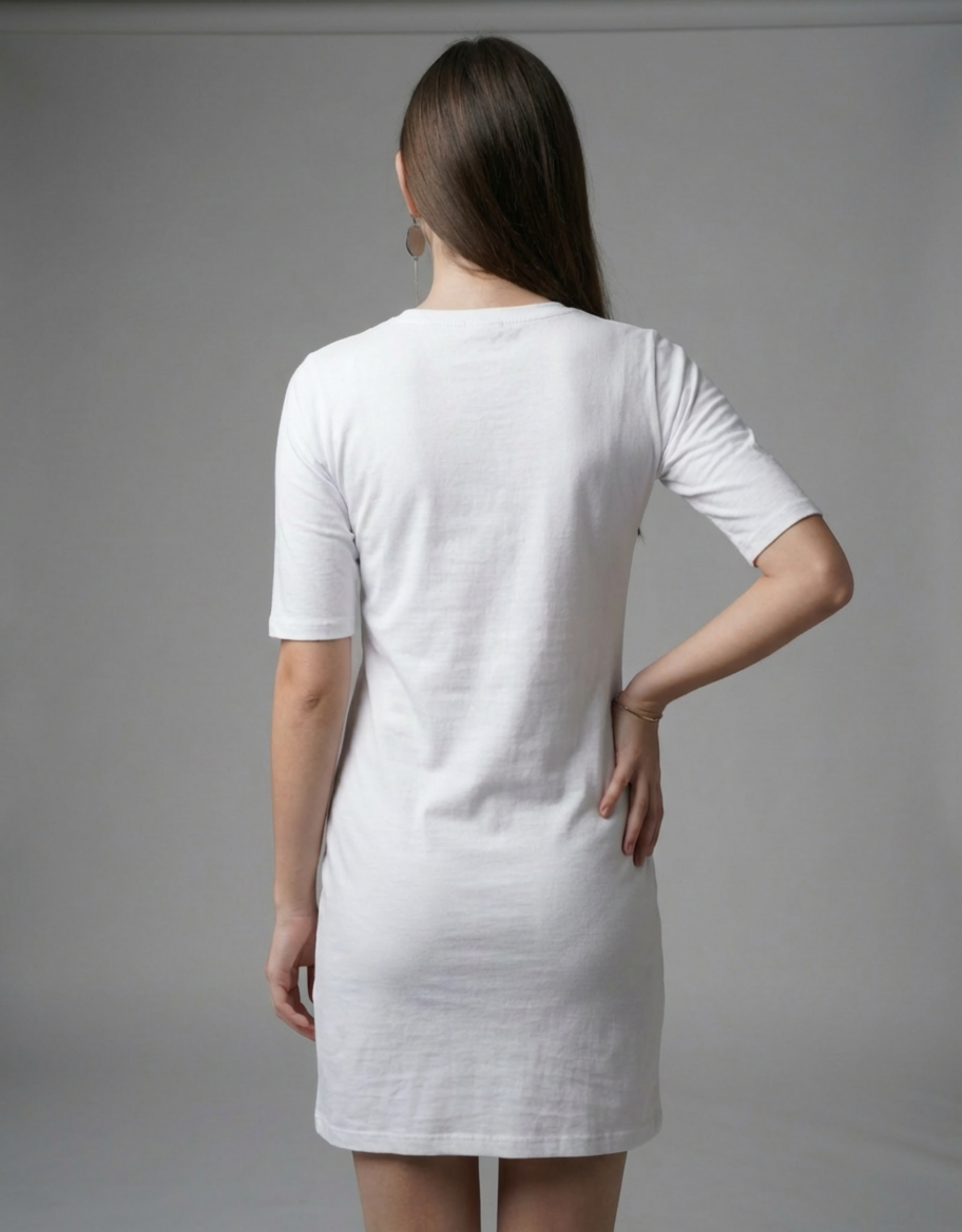 White Long T-Shirt Dress for Women With Pockets
