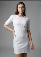 White Long T-Shirt Dress for Women With Pockets