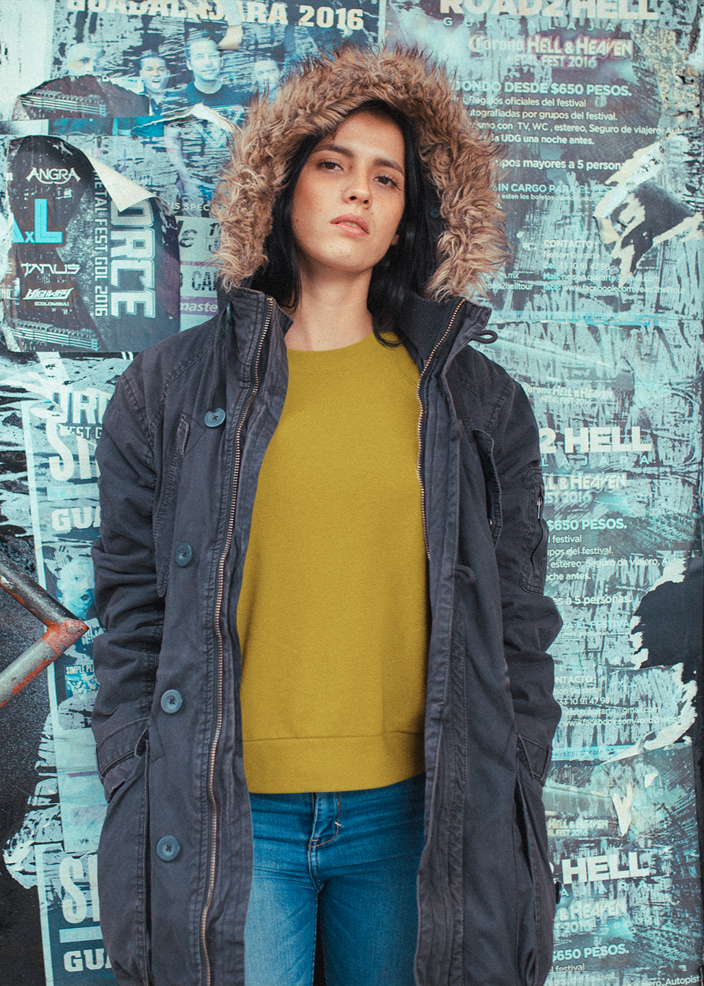 Round Neck Sweatshirt Plain - Mustard Yellow - Women
