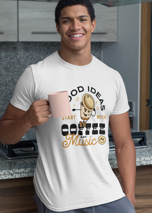 Good Coffee & Music - Round Neck Half Sleeve T-Shirt - Men