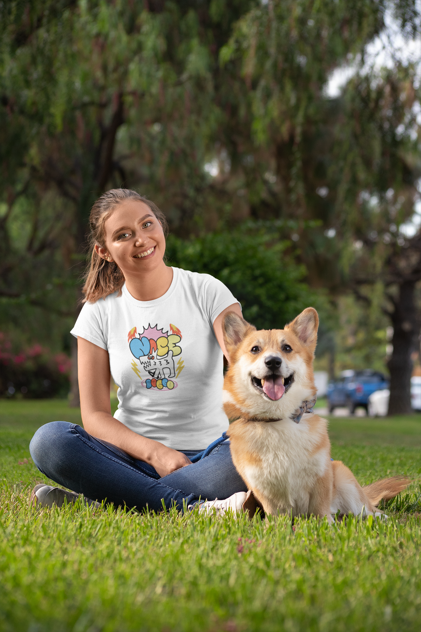 Nice Doggo - Doodle - Round Neck Half Sleeve T-Shirt - Women