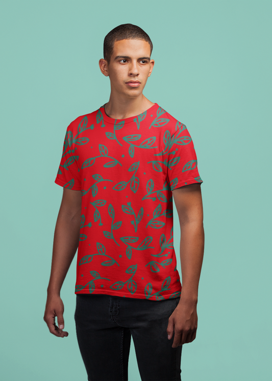 Leaves Doodle - All Over Printed Half Sleeve T-Shirt - Unisex