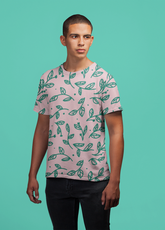 Leaves Doodle - All Over Printed Half Sleeve T-Shirt - Unisex