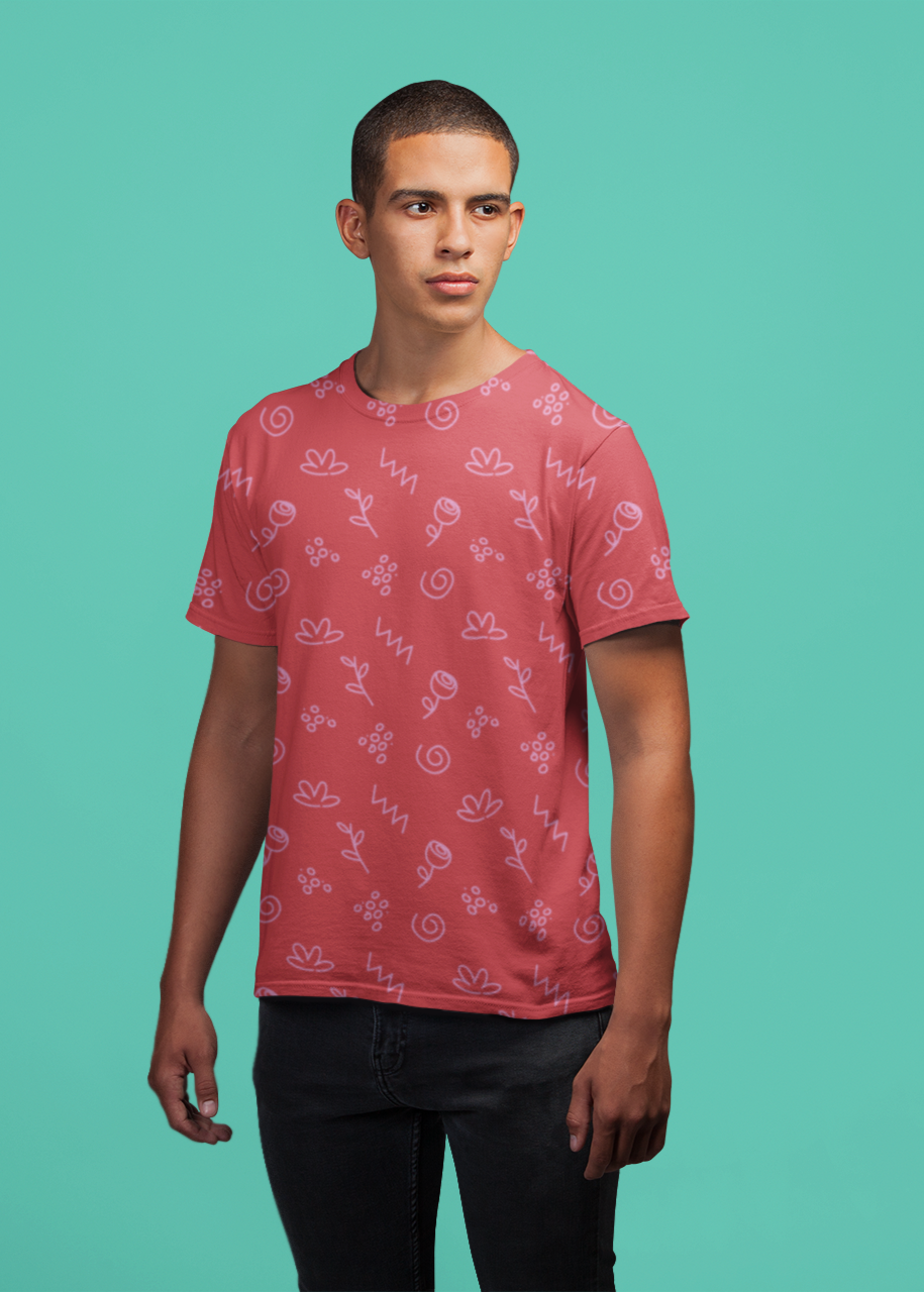 Hand Drawn Roses - All Over Printed Half Sleeve T-Shirt - Unisex