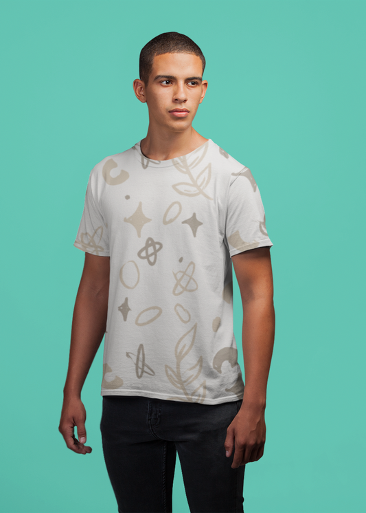 Hand Drawn Botanical Leaves - All Over Printed Half Sleeve T-Shirt - Unisex