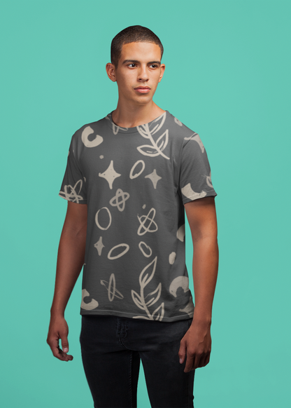 Hand Drawn Botanical Leaves - All Over Printed Half Sleeve T-Shirt - Unisex