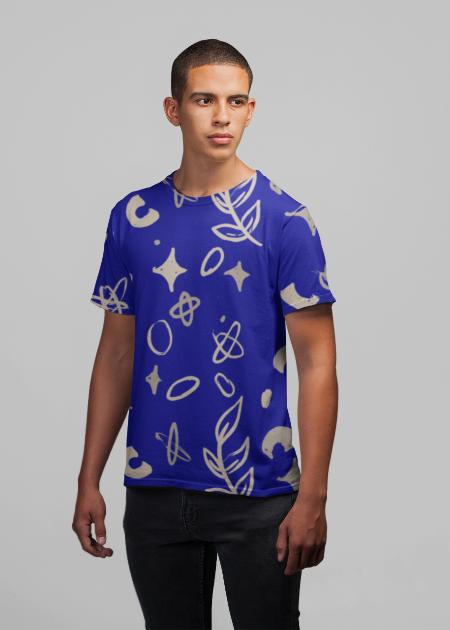 Hand Drawn Botanical Leaves - All Over Printed Half Sleeve T-Shirt - Unisex