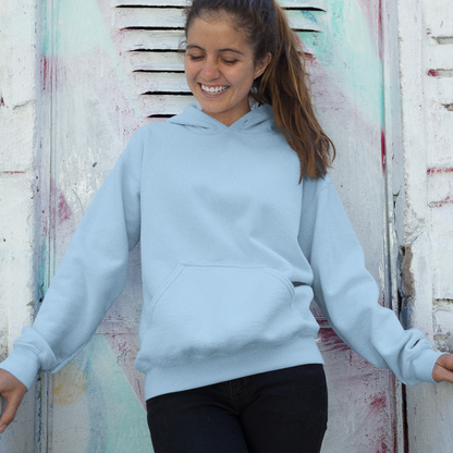 Hooded Plain Sweatshirt - Baby Blue - Women