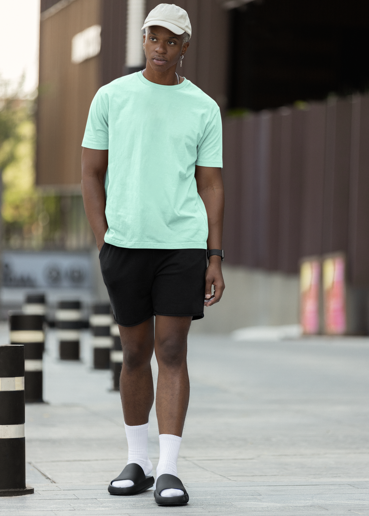 Round Neck Half Sleeve Plain T-Shirt - Mint - Men