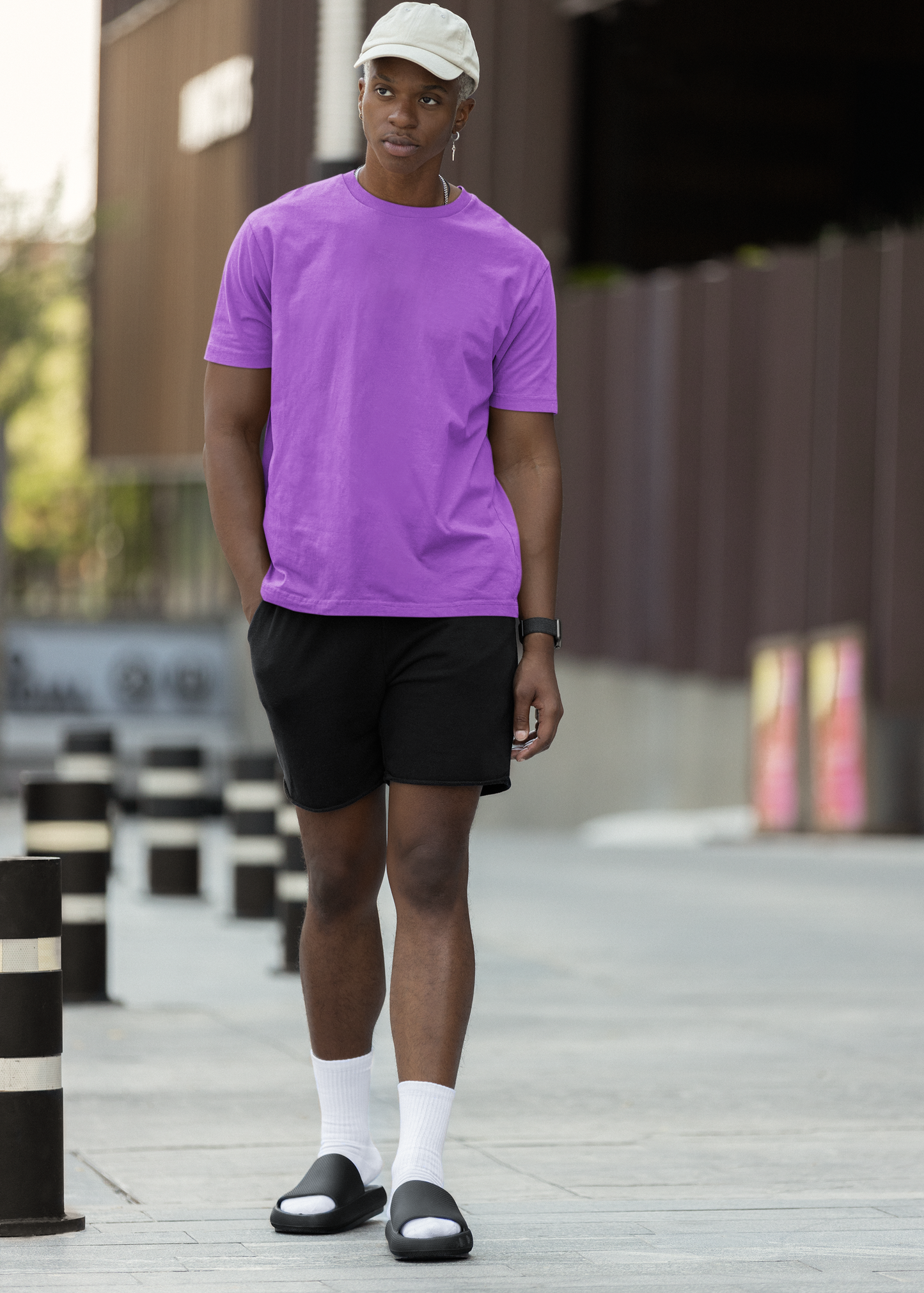 Round Neck Half Sleeve Plain T-Shirt - Purple - Men