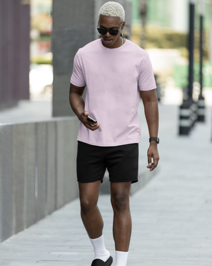 Round Neck Half Sleeve Plain T-Shirt - Baby Pink - Men