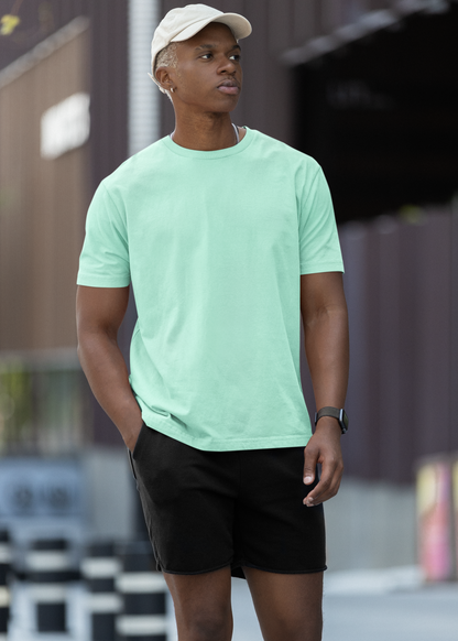 Round Neck Half Sleeve Plain T-Shirt - Mint - Men