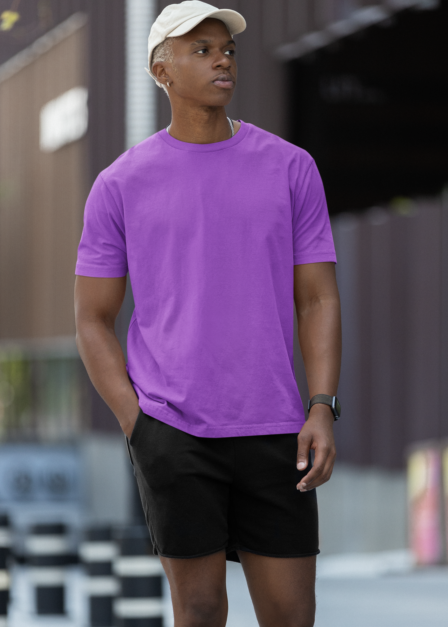 Round Neck Half Sleeve Plain T-Shirt - Purple - Men