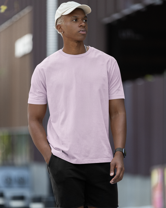 Round Neck Half Sleeve Plain T-Shirt - Baby Pink - Men