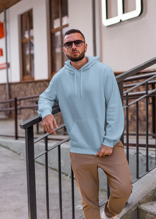 Hooded Plain Sweatshirt - Baby Blue - Men