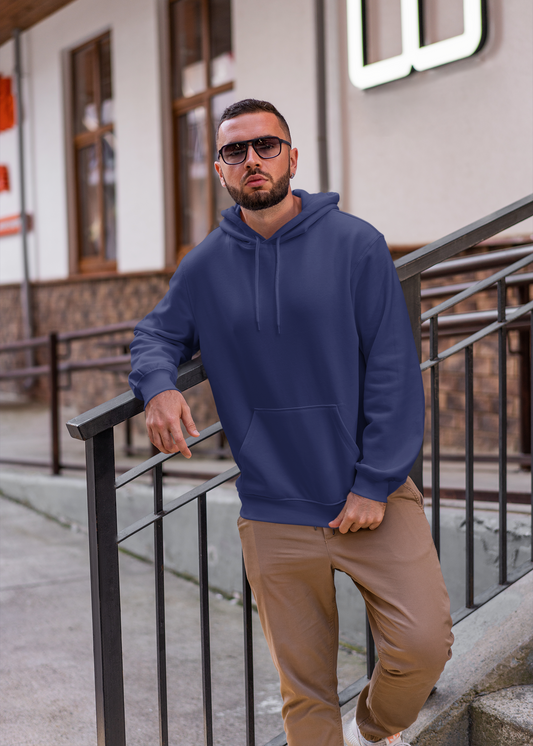 Hooded Plain Sweatshirt - Royal Blue - Men