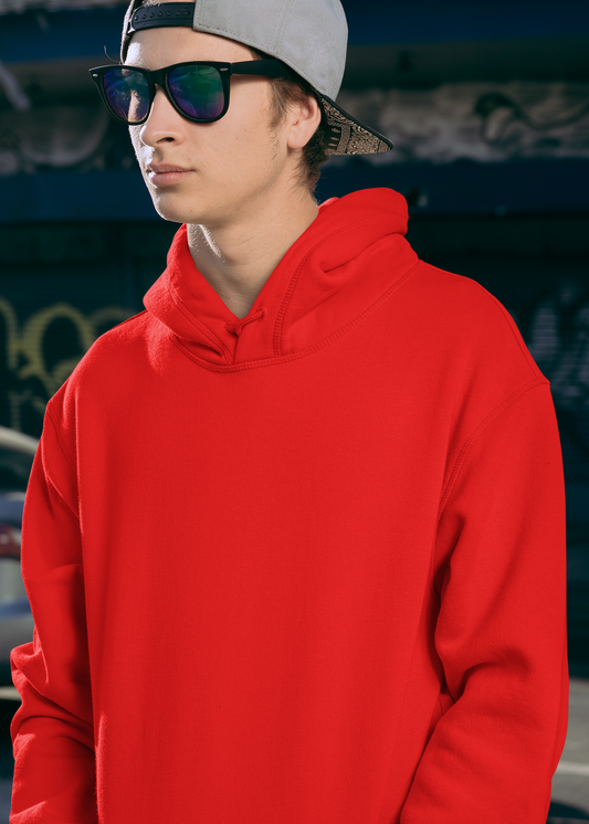 Hooded Plain Sweatshirt - Red - Men