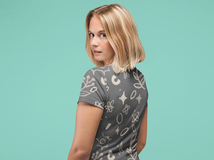 Hand Drawn Botanical Leaves - All Over Printed Half Sleeve T-Shirt - Unisex
