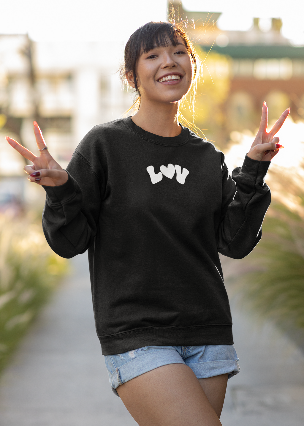 LUV (Love) with heart - Round Neck Sweatshirt - Trio Vibes - Women