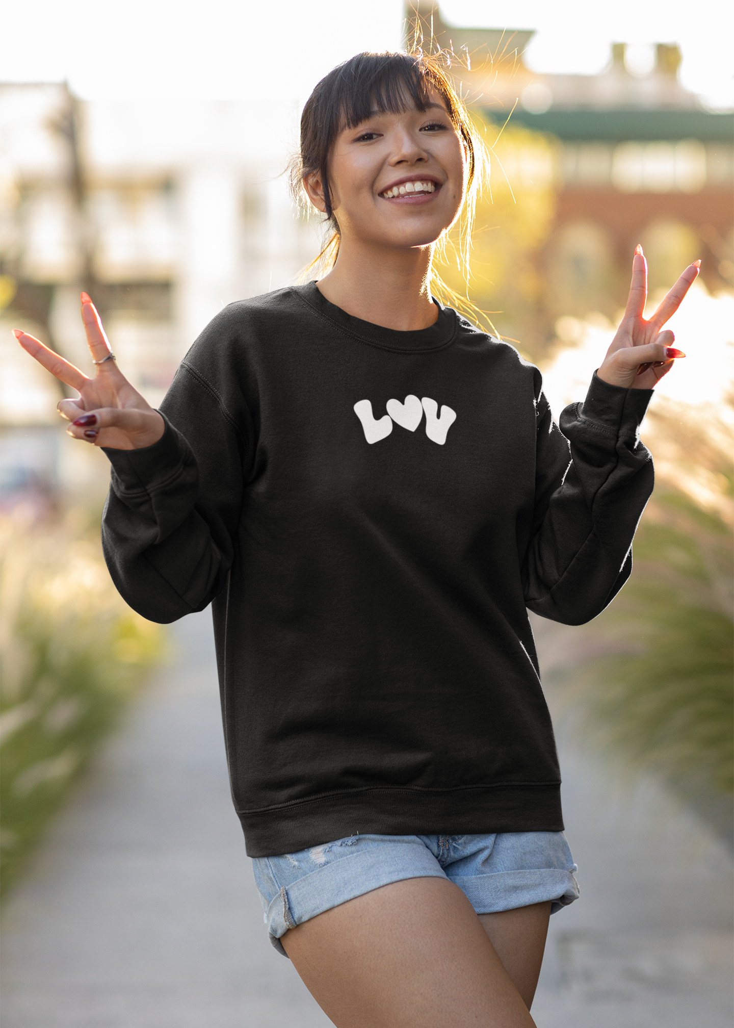 LUV (Love) with heart - Round Neck Sweatshirt - Trio Vibes - Women