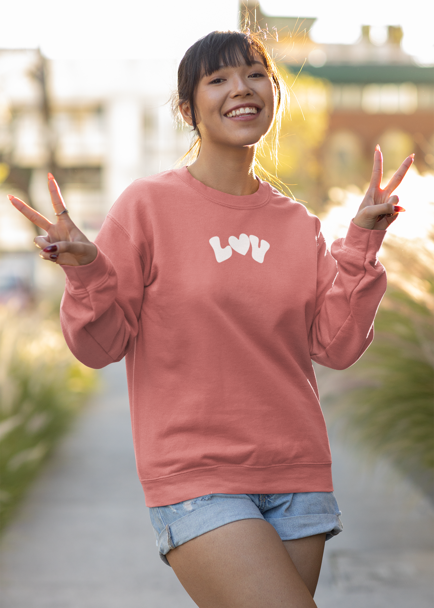 LUV (Love) with heart - Round Neck Sweatshirt - Trio Vibes - Women