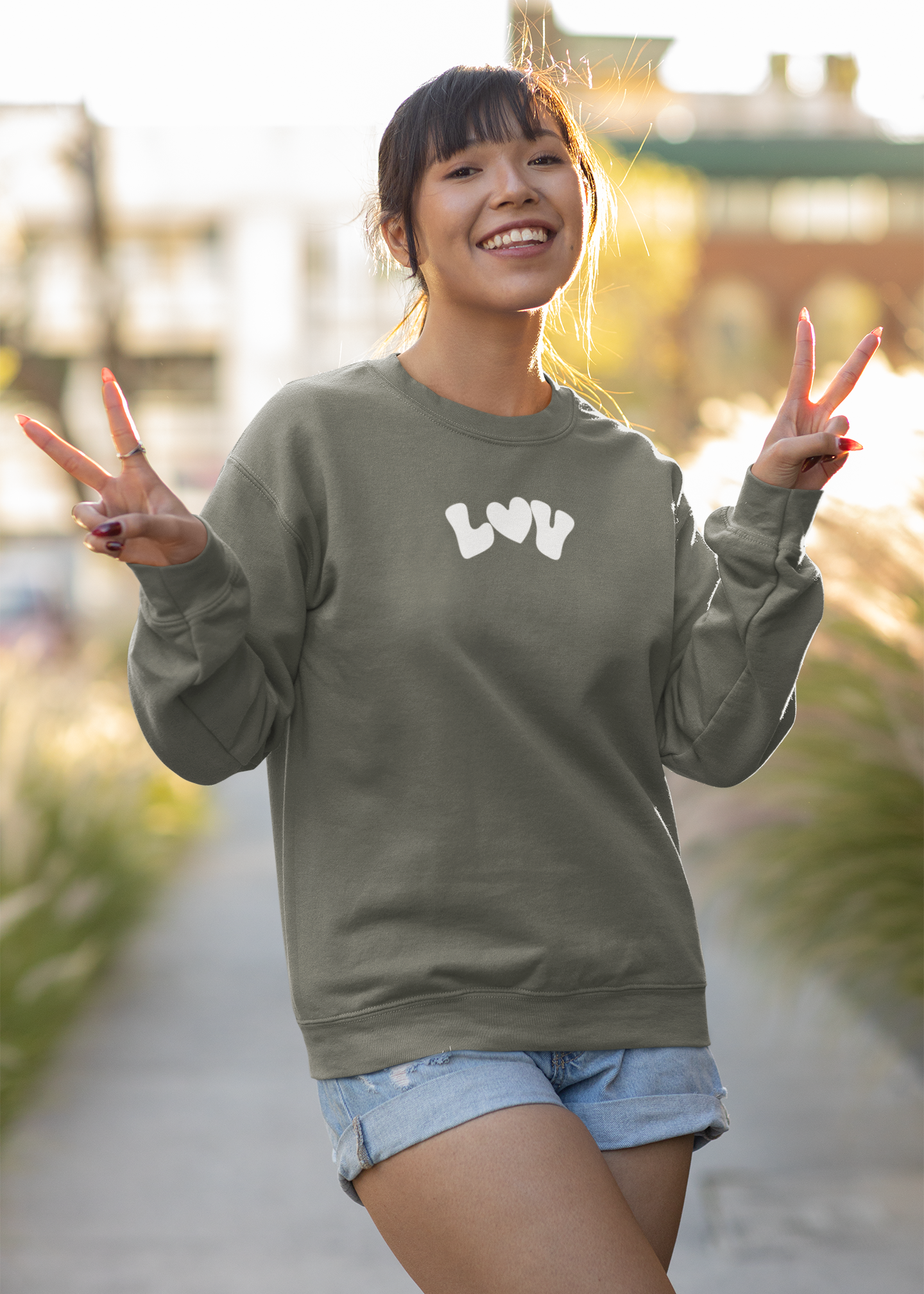 LUV (Love) with heart - Round Neck Sweatshirt - Trio Vibes - Women