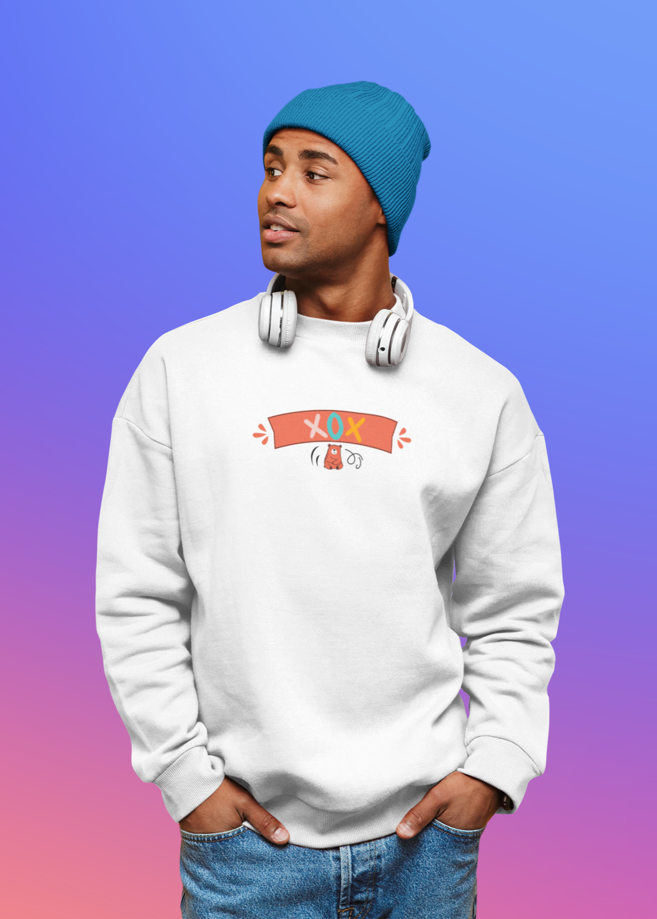 XOX (Hugs & Kisses - Bear) - Round Neck Sweatshirt - Trio Vibes - Men