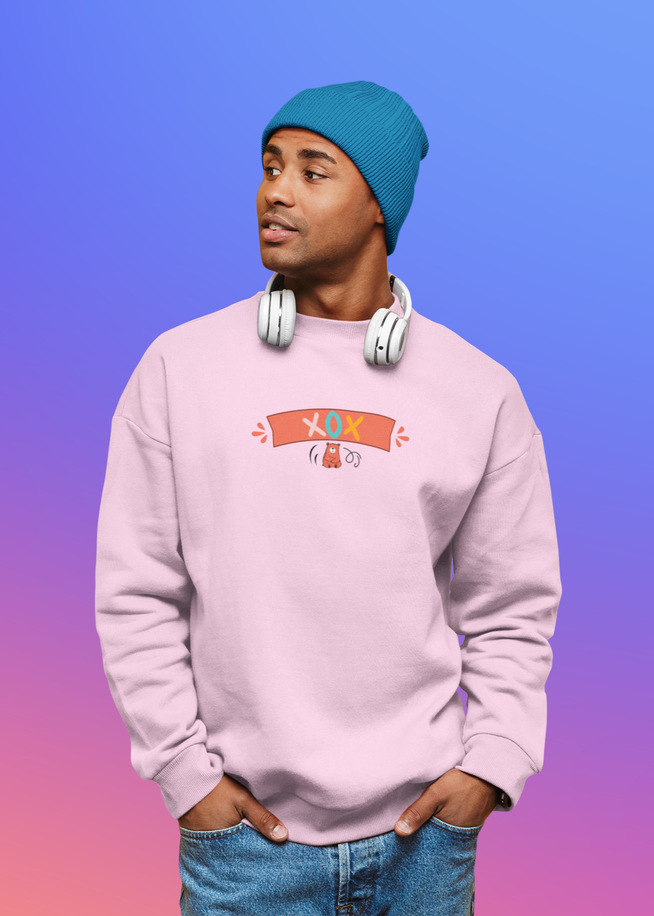 XOX (Hugs & Kisses - Bear) - Round Neck Sweatshirt - Trio Vibes - Men