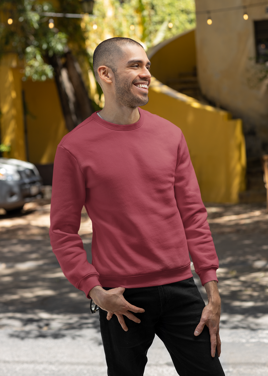 Round Neck Sweatshirt Plain - Maroon - Men