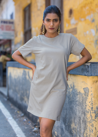 T-Shirt Dress with Pockets - Grey Melange