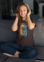 Retro Music Stripes with Microphone - Round Neck Half Sleeve T-Shirt - Women