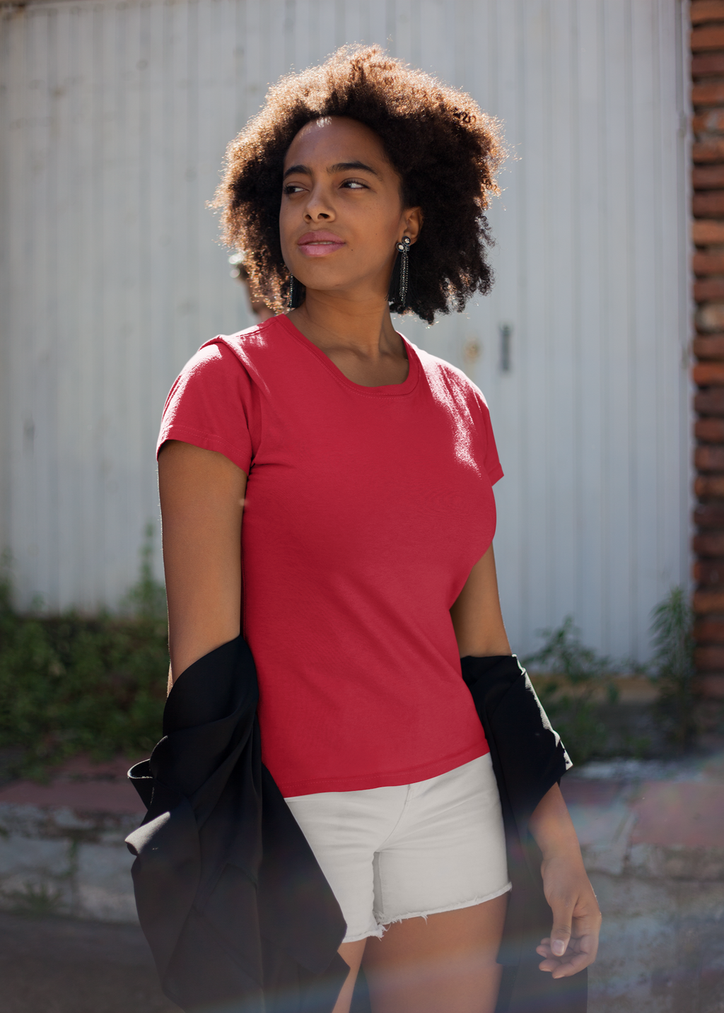 Round Neck Half Sleeve Plain T-Shirt - Red - Women