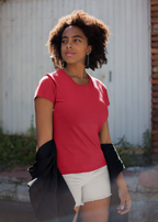 Round Neck Half Sleeve Plain T-Shirt - Red - Women