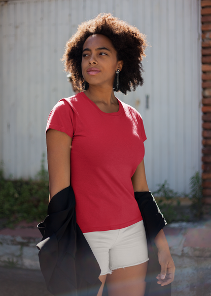 Round Neck Half Sleeve Plain T-Shirt - Red - Women