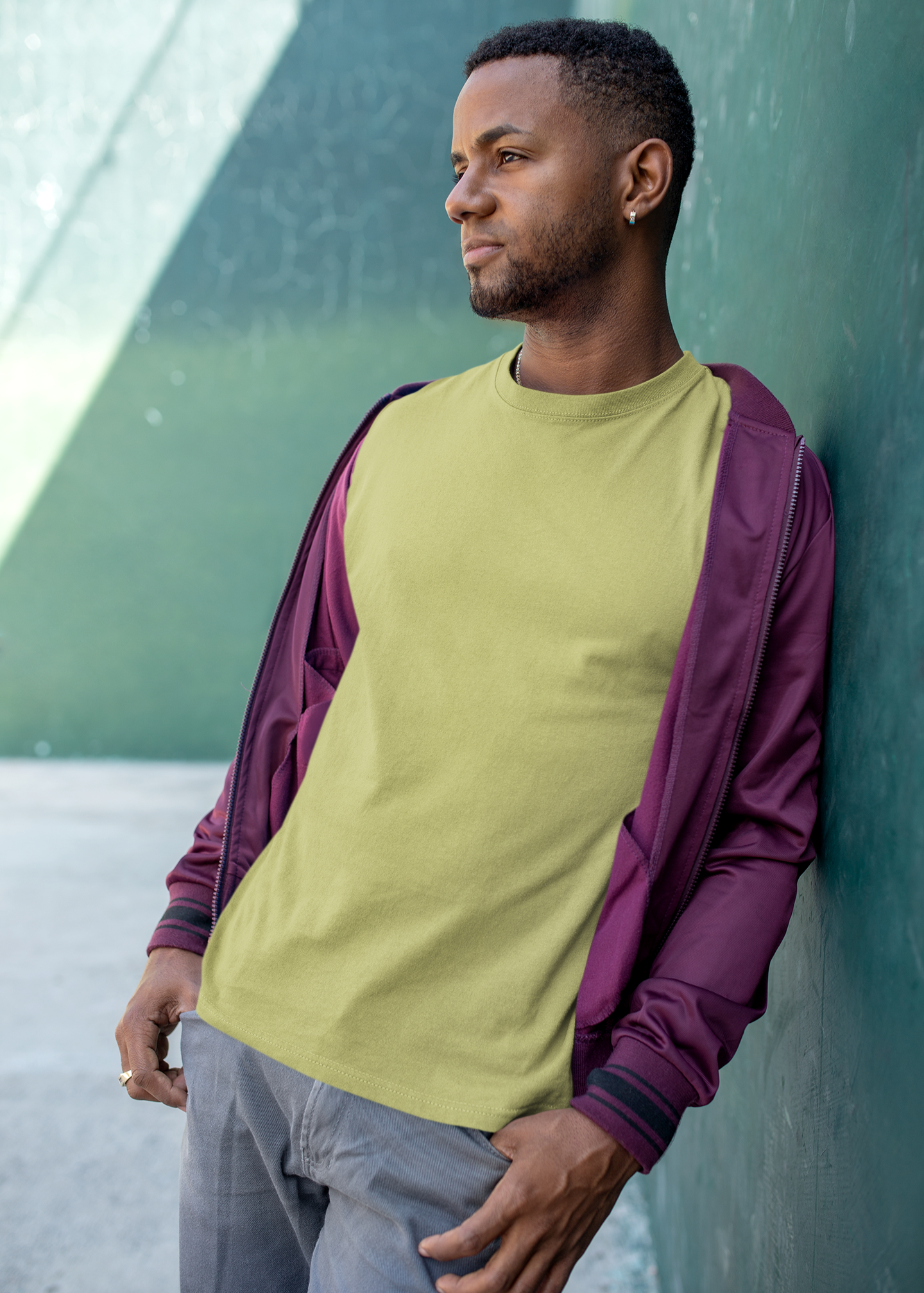 Round Neck Half Sleeve Plain T-Shirt - Olive Green - Men