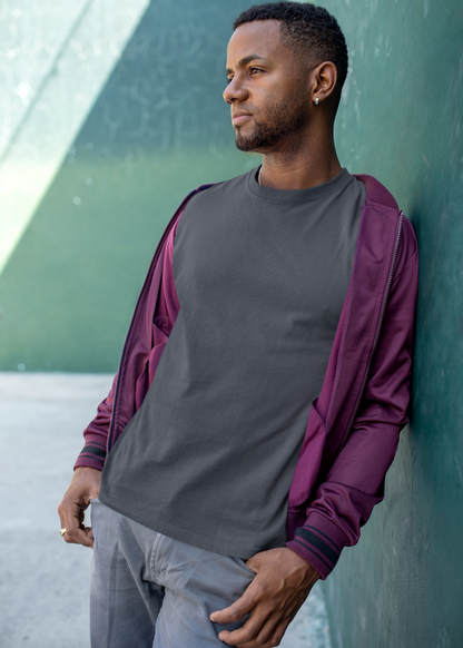 Round Neck Half Sleeve Plain T-Shirt - Steel Gray - Men