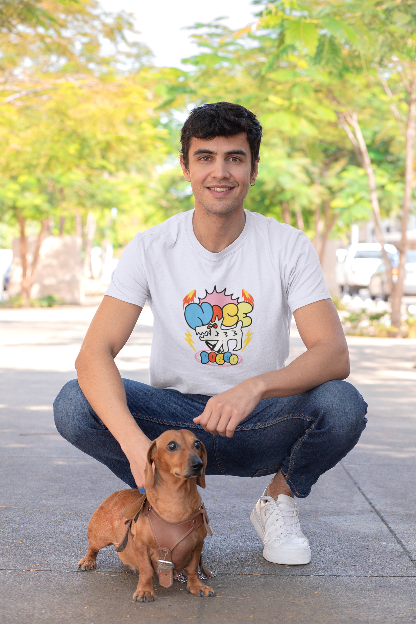 Nice Doggo - Doodle - Round Neck Half Sleeve T-Shirt - Men