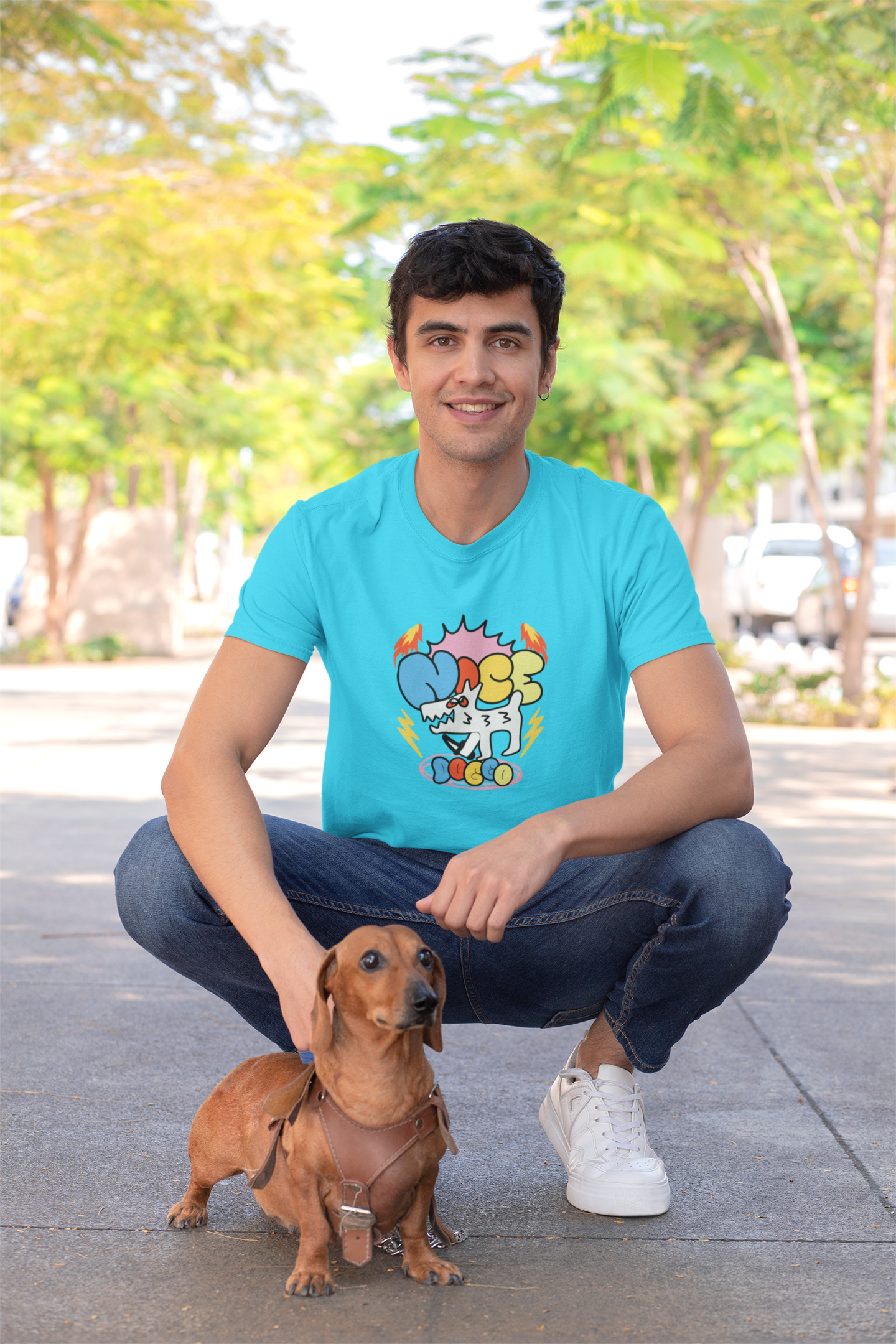 Nice Doggo - Doodle - Round Neck Half Sleeve T-Shirt - Men