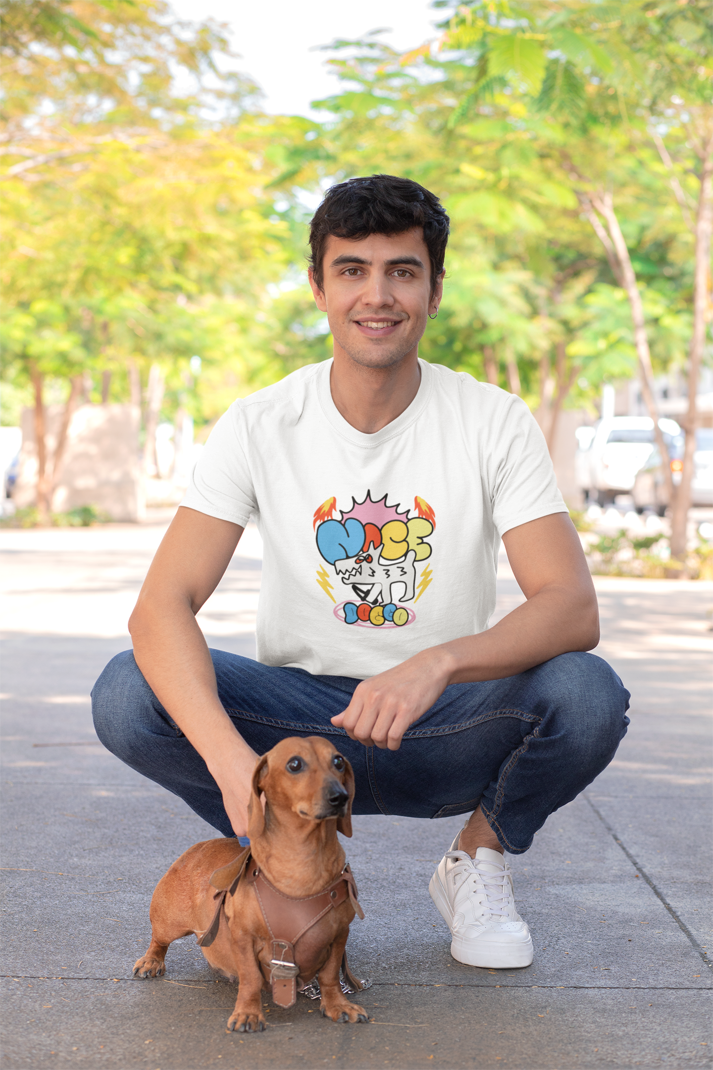 Nice Doggo - Doodle - Round Neck Half Sleeve T-Shirt - Men